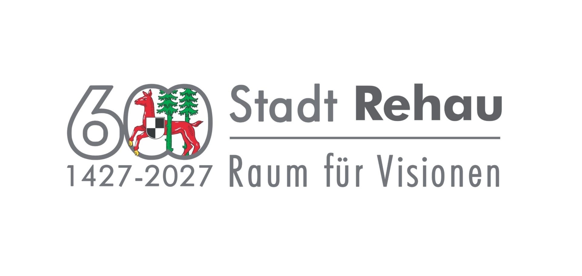Auf dem Bild ist das Logo der Stadt Rehau zur 600-Jahr Feier 2027 zu sehen.
