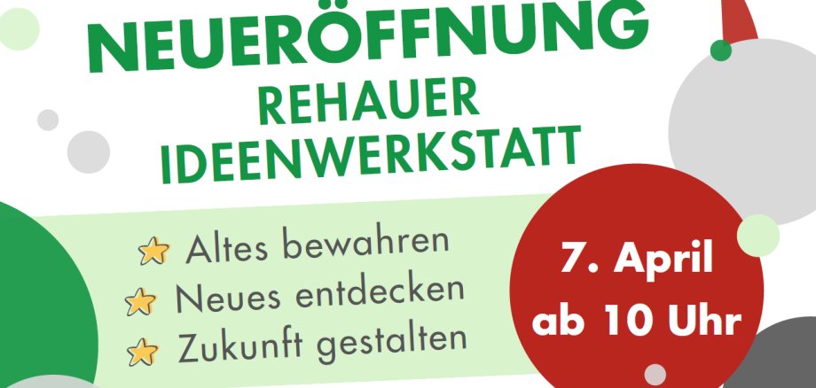 Die Grafik zeigt einen Ausschnitt des Flyers zur Neueröffnung der Ideenwerkstatt am 07.04.2026.