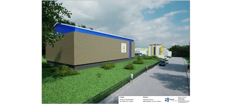 Das Bild zeigt das voraussichtliche Erscheinungsbild des Hochbehälters I in Rehau nach der geplanten Sanierung.