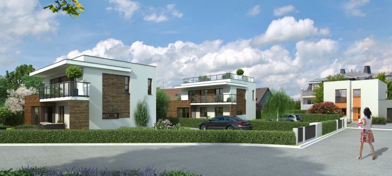 Das Bild zeigt eine Online-Darstellung von einem Wohngebiet, wie es in der Zukunft aussehen könnte. Konkret sind moderne Einfamilienhäuser zu sehen.