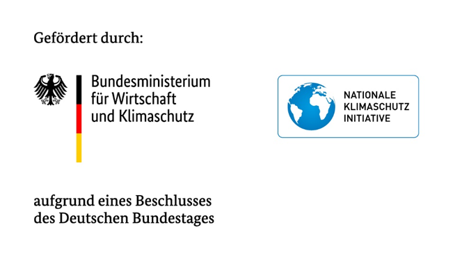 Die Grafik zeigt das Logo "Gefördert durch Bundesministerium für Wirtschaft und Klimaschutz und Nationale Klimaschutz Initiative aufgrund eines Beschlusses des Deutschen Bundestages".