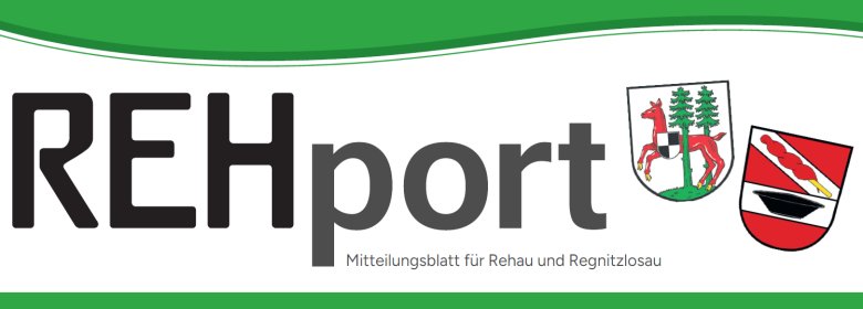 Das Bild zeigt die Headline des REHports: REHport Mitteilungsblatt von Rehau und Regnitzlosau