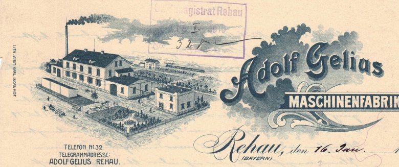 Das Bild zeigt einen Briefkopf der Adolf Gelius Maschinenfabrik.