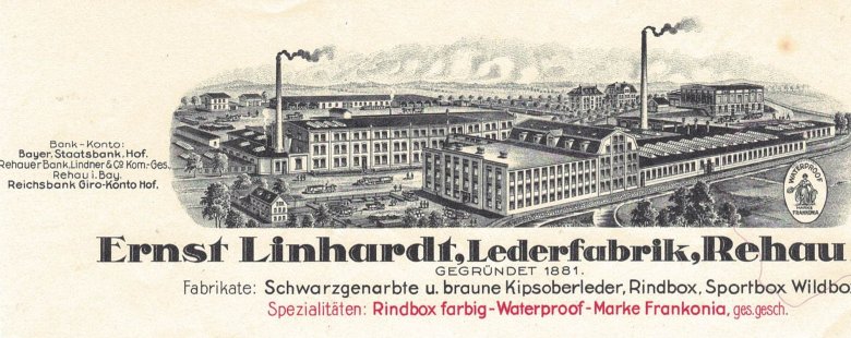 Das Bild zeigt einen Briefkopf der Ernst Linhardt Lederfabrik.