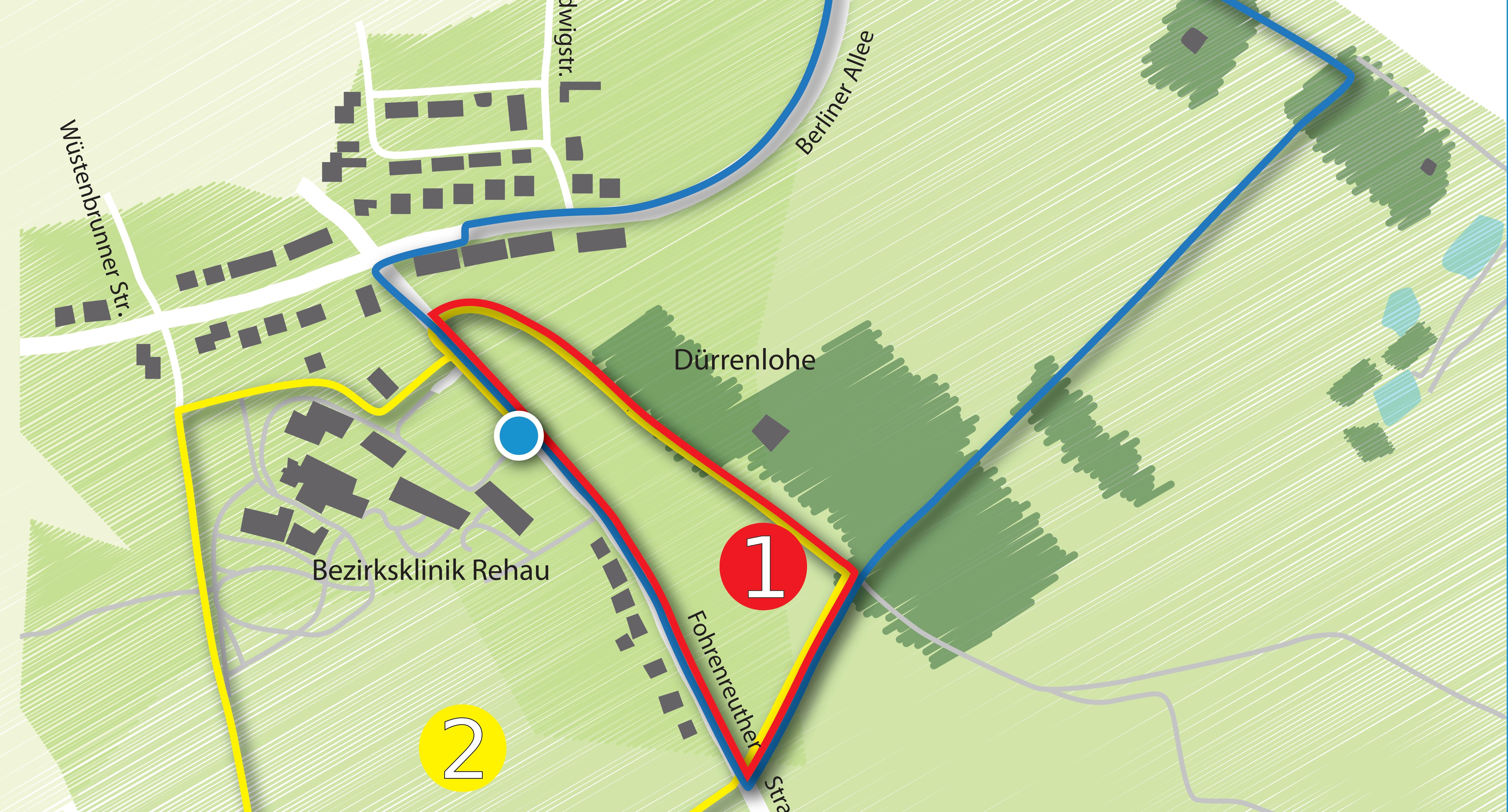 Das Bild zeigt eine Karte, auf welcher die Philosophenwege farbig eingezeichnet sind.