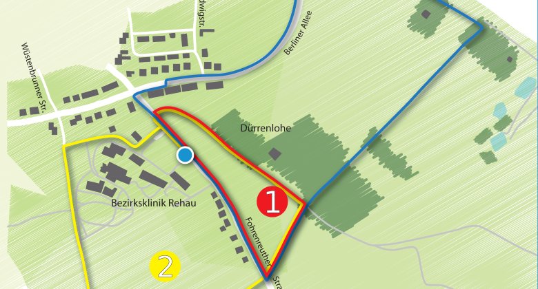 Das Bild zeigt eine Karte, auf welcher die Philosophenwege farbig eingezeichnet sind.